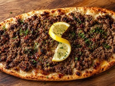 Mediterranean meat flatbread with lemon and parsley