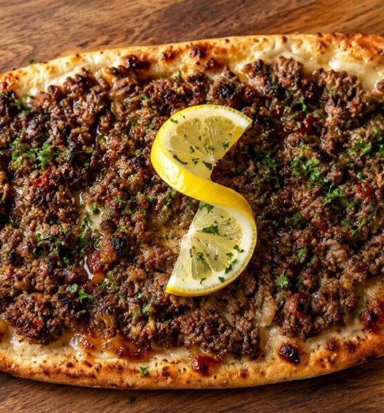 Mediterranean meat flatbread with lemon and parsley