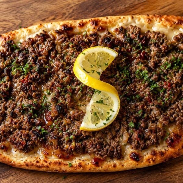 Mediterranean meat flatbread with lemon and parsley