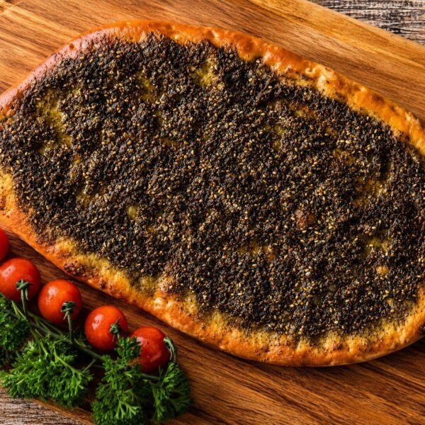 Thyme za'atar flatbread with olive oil and cherry tomatoes